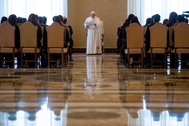 Pope Francis speaks during a meeting with young Catholic leaders from Latin American at the Vatican March 4