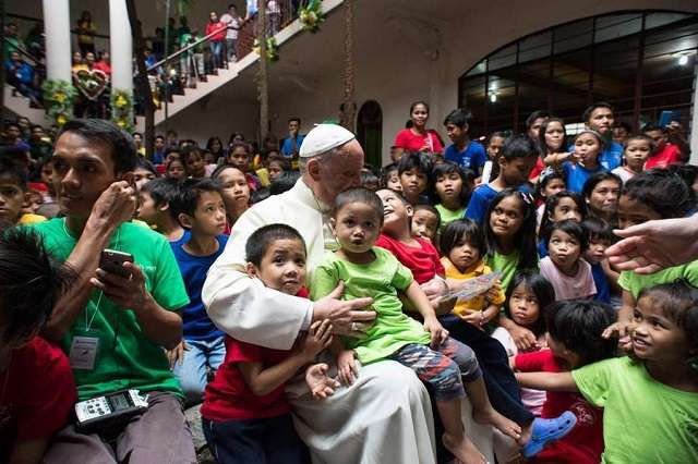 Pope Francis met with street children during his visit to the Philippines on January 16