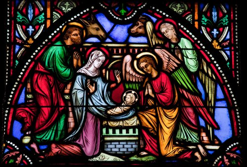 Stained glass window depicting Nativity Scene on Christmas in the cathedral of Brussels. (SHUTTERSTOCK)