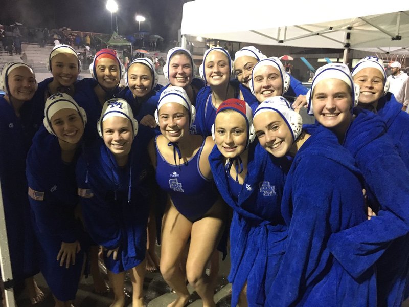 Santa Margarita's girls' water polo team is all smiles after their recent win. (PHOTO COURTESY SMCHS GWP TWITTER)