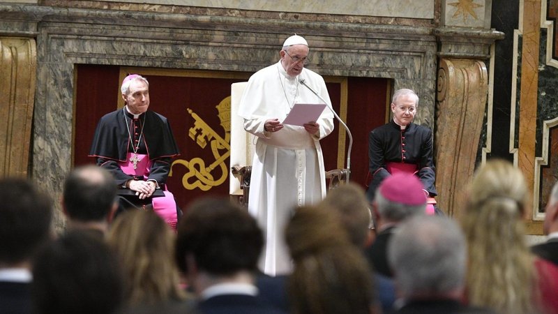 Pope Francis receives participants in the meeting on the "Common Good in the Digital Age." (Vatican Media)