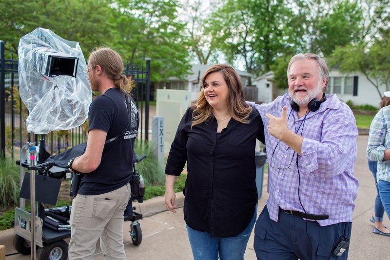 Abby Johnson with writer Cary Solomon on the set of "Unplanned." 