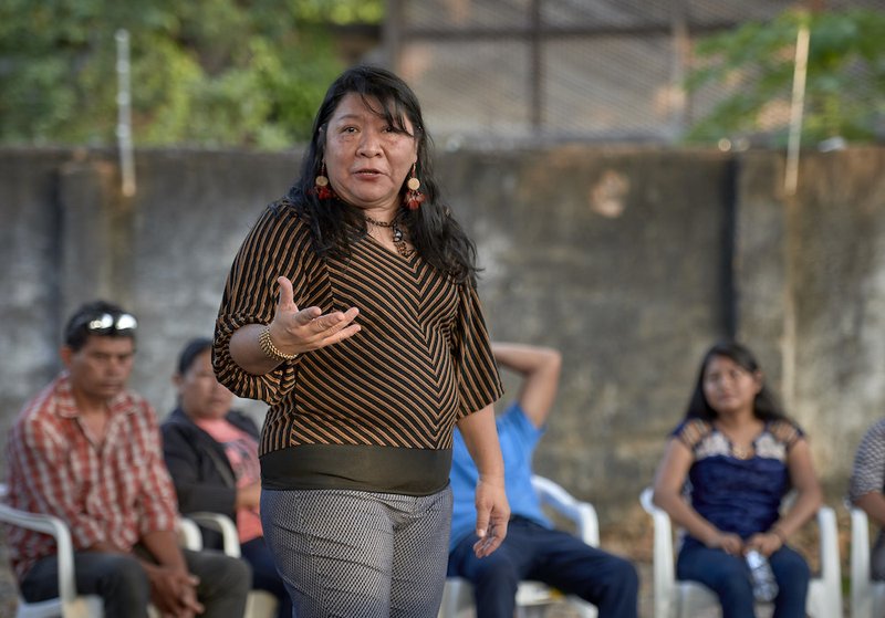 Joenia Wapichana speaks to a community gathering in Boa Vista