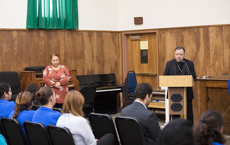 Auxiliary Bishop Alexander Salazar addresses participants during a DACA renewal workshop at Resurrection Church in Boyle Heights on Sept. 27. (Photo/Victor Aleman)
