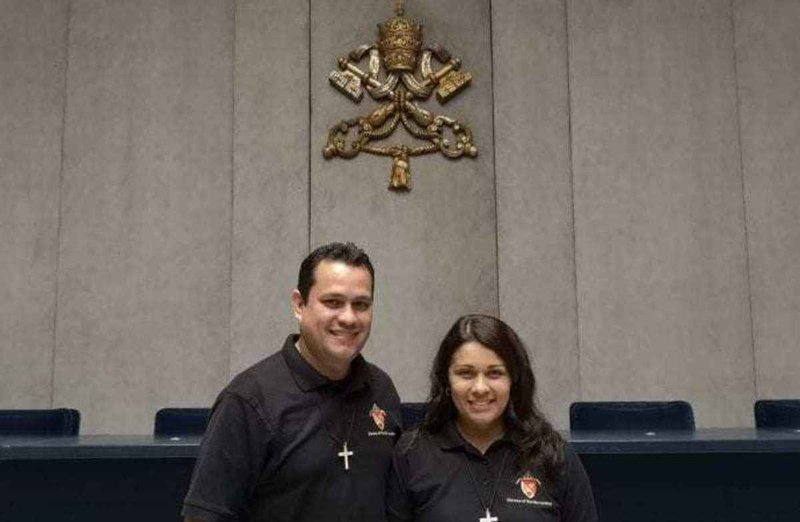 Mario and Paola Martinez at the Holy See Press Office Sept. 17, 2019. (Elise Harris/Crux)