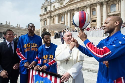 Pope Francis with the Harlem Globetrotters at the Wednesday general audience in St. Peter's Square