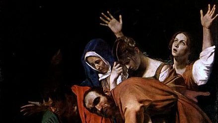 Detail: The hysteria of Mary of Clophas in Caravaggio's "The Entombment of Christ," 1602. (Wikipedia)