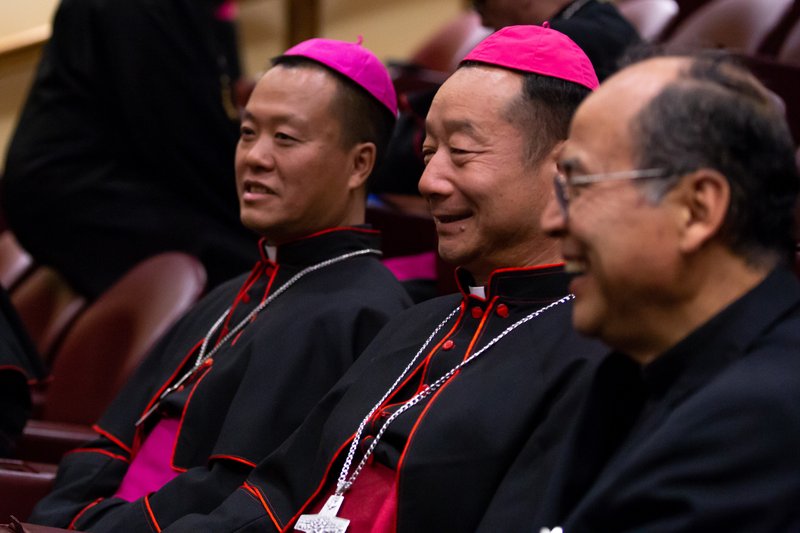 Bishop Yang Xiaoting and Bishop And Guo Jincai from China attended the opening day of the 15th Ordinary General Assembly of the Synod of Bishops in the Vatican Synod Hall on Oct. 3. (DANIEL IBANEZ/CATHOLIC NEWS AGENCY)