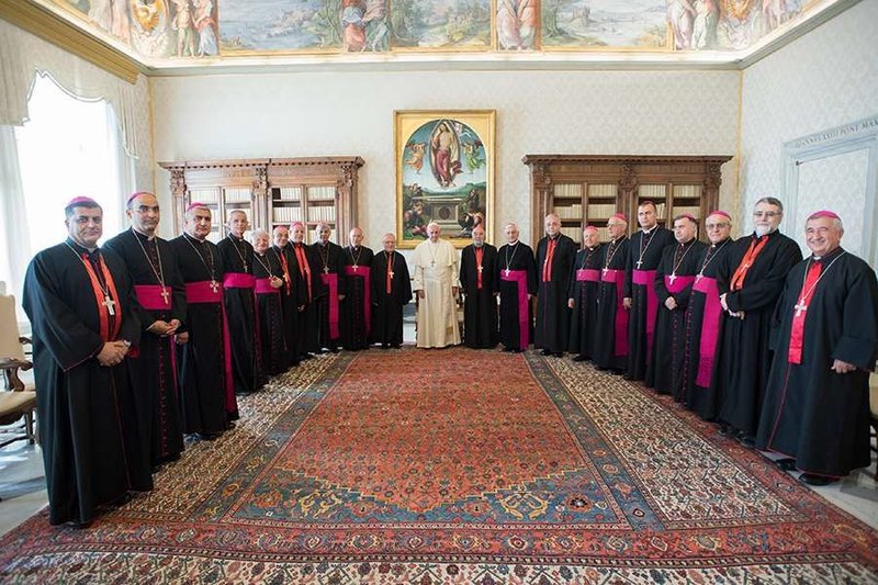 Pope Francis meets at the Vatican with members of the Synod of the Chaldean Catholic Church