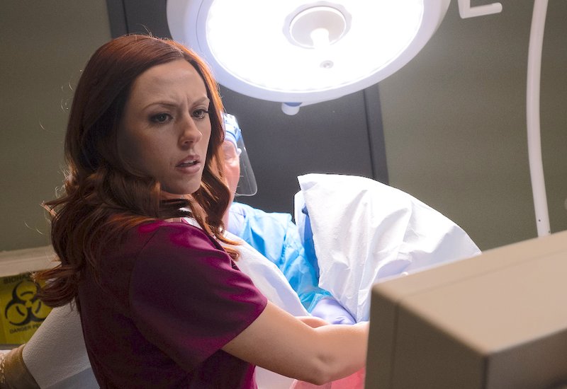 Ashley Bratcher (left) portrays Abby Johnson assisting in an ultrasound-guided abortion. (COURTESY "UNPLANNED")