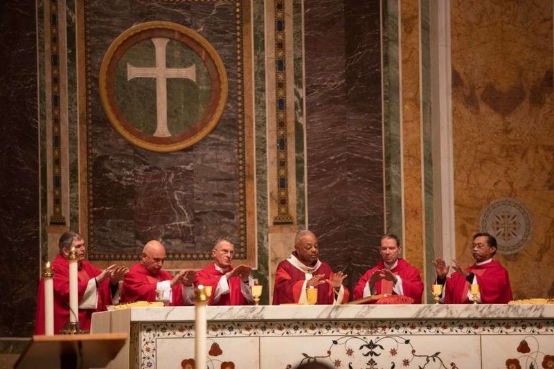 Archishop Wilton Gregory of Washington with Archbishop Timothy Broglio and Bishop Michael Burbidge at the Red Mass, Oct. 6, 2019. (Andrew Biraj/Catholic Standard via CNA)