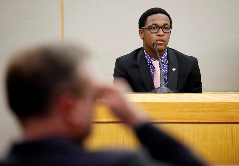 Brandt Jean, the younger brother of murder victim Botham Jean, delivers an impact statement to former Dallas police officer Amber Guyger at the Frank Crowley Courts Building in Dallas following Guyger's Oct. 2, 2019, sentencing to 10 years in prison for murdering Botham. (CNS photo/Tom Fox pool via Reuters)