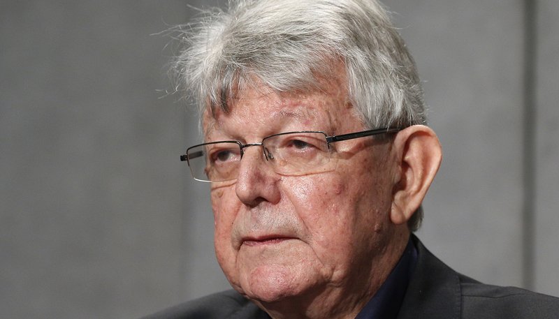 Retired Bishop Erwin Krautler of Xingu, Brazil, attends a press briefing following a session of the Synod of Bishops for the Amazon at the Vatican Oct. 9, 2019. (CNS photo/Paul Haring)