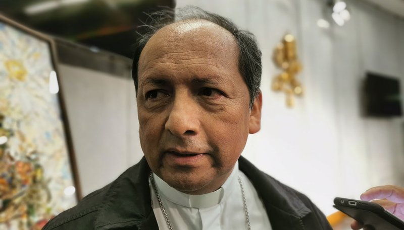 Bishop Ricardo Ernesto Centellas Guzman of Potosi, Bolivia, speaks to journalists at a news briefing following a session of the Synod of Bishops for the Amazon at the Vatican Oct. 23, 2019. (CNS photo/Junno Arocho Esteves)