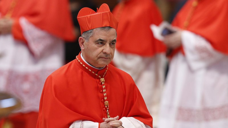 Cardinal Angelo Becciu, prefect of the Congregation for Saints' Causes, is pictured after being made a cardinal by Pope Francis during a consistory in St. Peter's Basilica at the Vatican June 28, 2018. Cardinal Becciu rejected accusations that he "played and tampered with the money of the poor" after private documents about a property deal involving the Vatican leaked to the press. (CNS photo/Paul Haring)