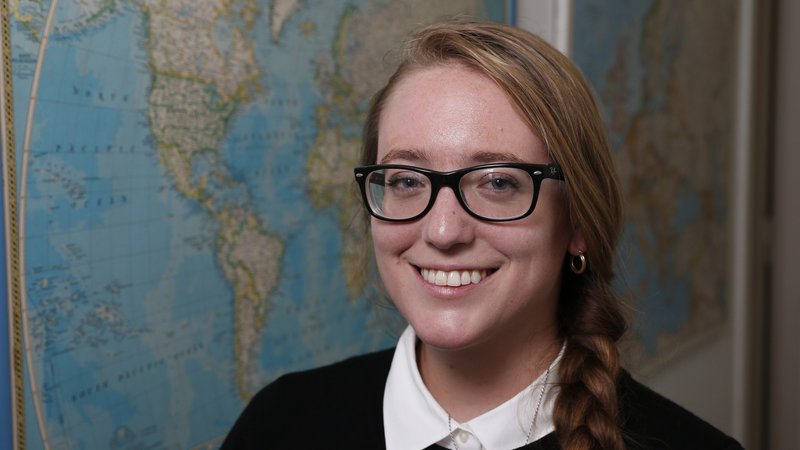 Molly Burhans, founder of the GoodLands nonprofit digital mapping and consulting firm, is pictured in Rome Oct. 22, 2019. Burhans' company has been involved in creating maps that provide data on Catholic resources throughout the world. (CNS photo/Paul Haring)