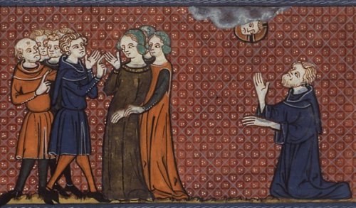 St. Pelagia and her entourage, as St. Nonnus prays. (Wikimedia Commons)