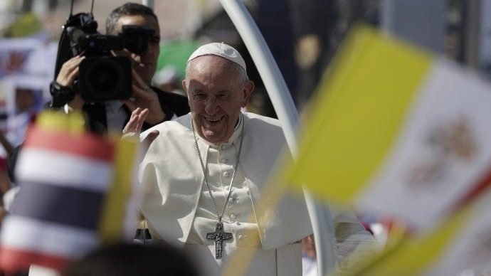 Pope Francis visits St. Peter's Parish, Friday, Nov. 22, 2019, outside Bangkok, Thailand. (Gregorio Borgia/AP via Crux)