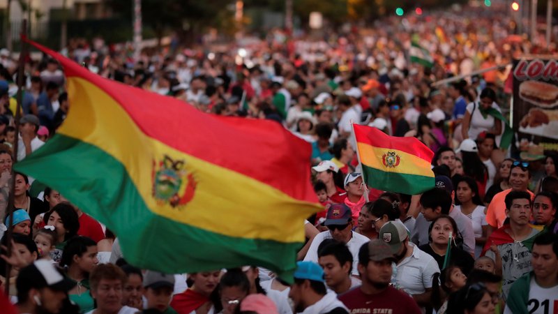 Demonstrators take part in an Oct. 27, 2019, protest against Bolivian President Evo Morales and the election results in Santa Cruz. The Bolivian bishops called on politicians in the South American country to respect "the will of the people" and review the results of the recent election that gave Morales a fourth consecutive term. (CNS photo/Ueslei Marcelino, Reuters)