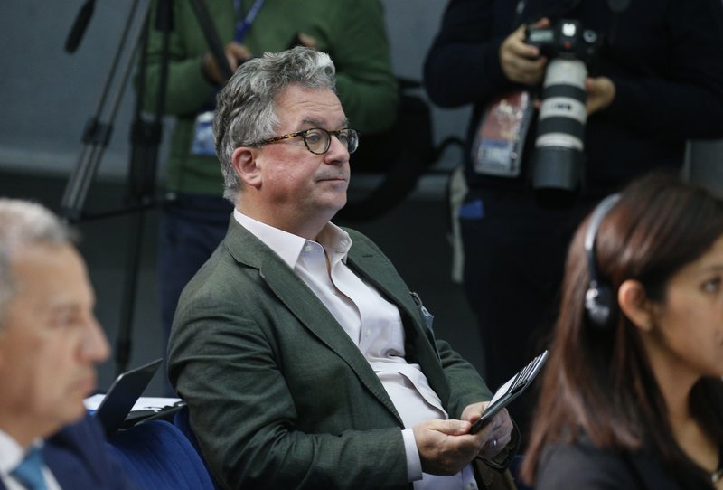 Austen Ivereigh, author of "Wounded Shepherd: Pope Francis and His Struggle to Convert the Catholic Church," attends a news conference after a session of the Synod of Bishops for the Amazon at the Vatican Oct. 22, 2019. (CNS photo/Paul Haring)