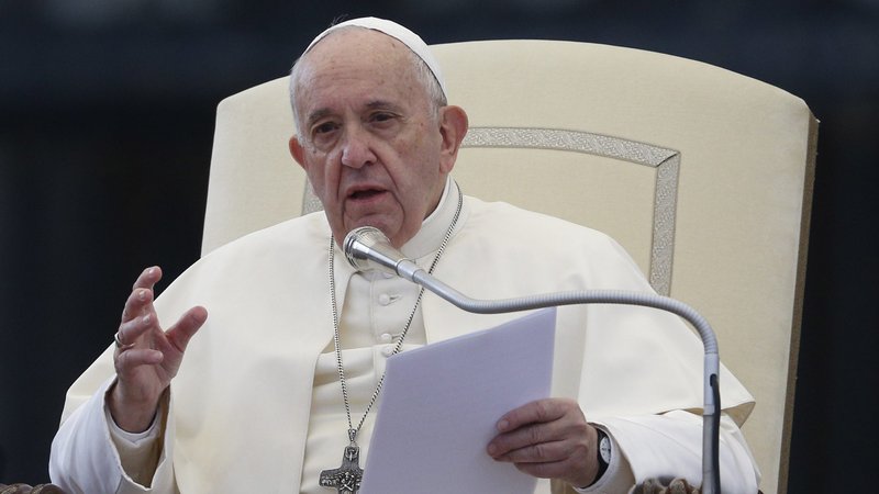 Pope Francis speaks during his general audience in St. Peter's Square at the Vatican Nov. 13, 2019. (CNS photo/Paul Haring)