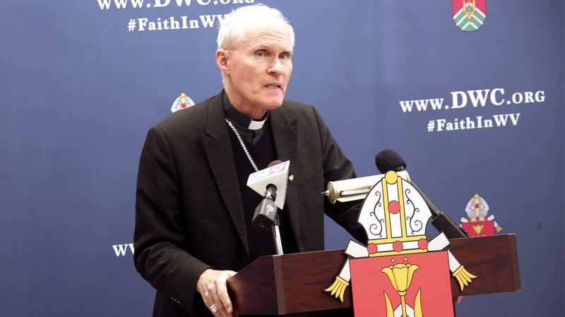 Bishop Mark E. Brennan of Wheeling-Charleston, W.Va., speaks during a news conference at the chancery Nov. 26, 2019, in Wheeling, W.Va. (CNS photo/Colleen Rowan, The Catholic Spirit)