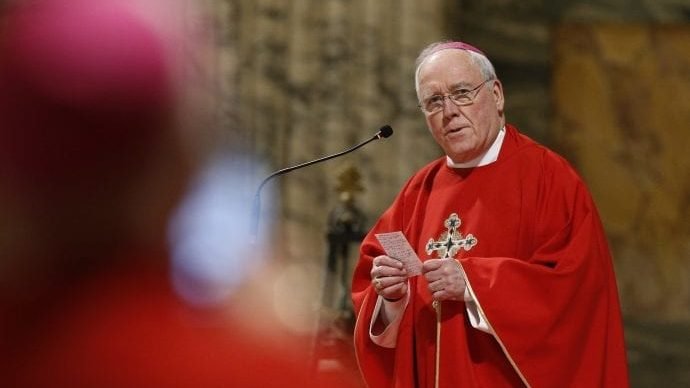 Bishop Richard J. Malone of Buffalo gives the homily as he concelebrates Mass with other U.S. bishops from the state of New York at the Basilica of St. Paul Outside the Walls in Rome Nov. 12, 2019. The bishops were making their “ad limina” visits to the Vatican to report on the status of their dioceses to the pope and Vatican officials. (Paul Haring/CNS via Crux)