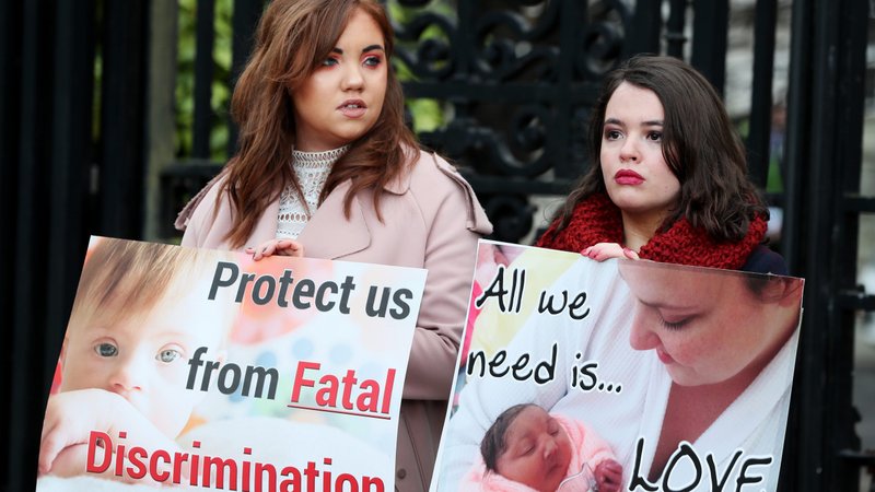 Pro-life supporters stand with signs outside the High Court in Belfast, Northern Ireland, Jan. 30, 2019. Britain's bishops have made the right to life a priority for Catholics ahead of a general election in which two major political parties have promised to liberalize abortion laws. (CNS photo/Brian Lawless, Reuters)