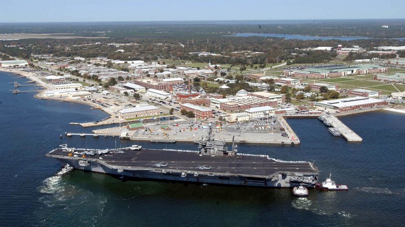 The aircraft carrier USS John F. Kennedy arrives for exercises at Naval Air Station Pensacola, Fla., March 17, 2004. Three people were shot dead early Dec. 6, 2019, at the airbase and the gunman was a trainee with the Saudi Air Force, Florida Gov. Ron DeSantis said. (CNS photo/Patrick Nichols, U.S. Navy handout via Reuters)