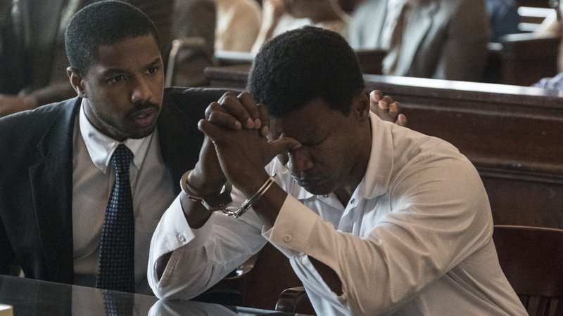 Michael B. Jordan and Jamie Foxx star in a scene from the movie "Just Mercy." The film "has the potential to wake up out of a slumber the part of society that either doesn't believe the death penalty is still in practice or chooses to ignore it," according to two leaders of the Catholic Mobilizing Network, founded 10 years ago to eliminate death penalty laws and executions. (CNS photo/Warner Bros.)