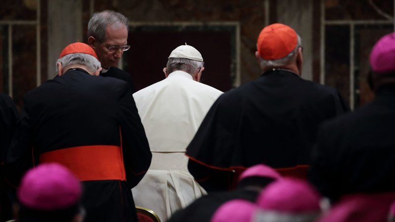 Pope Francis and prelates from around the world attend a penitential liturgy during a meeting on the protection of minors in the church at the Vatican in this Feb. 23, 2019, file photo. In a decision published Dec. 17 the pope abolished the obligation of secrecy for abuse victims during Vatican trials and processes. (CNS photo/Evandro Inetti, pool)