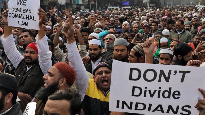 Demonstrators in Delhi, India, protest a new citizenship law Dec. 27, 2019. Opponents say new law targets Muslim refugees, unlike people of other faiths. (CNS photo/Anushree Fadnavis, Reuters)
