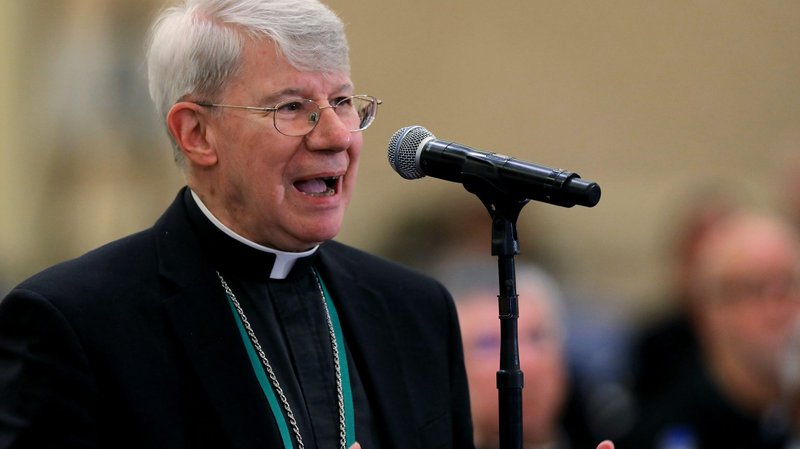 Bishop R. Daniel Conlon of Joliet, Ill., speaks during the fall general assembly of the U.S. Conference of Catholic Bishops in Baltimore Nov. 13, 2019. His diocese announced he is taking a medical leave of absence starting Dec. 27. Retired Bishop Richard E. Pates of Des Moines, Iowa, will be the apostolic administrator while Bishop Conlon is away. (CNS photo/Bob Roller)
