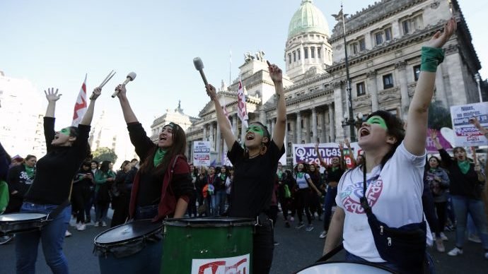 Women gather for demonstration outside the Congress in favor of legalizing abortion, in Buenos Aires, Argentina, Tuesday, May 28, 2019. Activists are launching a renewed effort to legalize elective abortions in the homeland of Pope Francis after narrowly falling short last year. (Marcos Brindicci/AP via Crux)