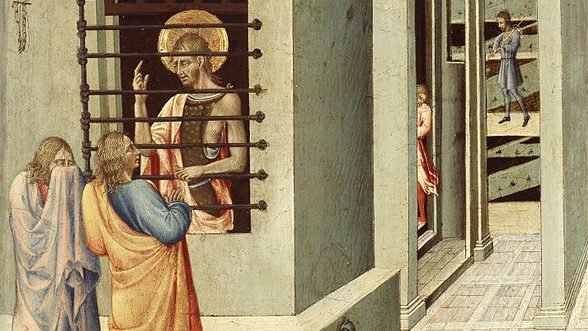 “St. John the Baptist in Prison Visited by Two Disciples,” by Giovanni di Paolo, 1403-1482. (Wikimedia Commons)