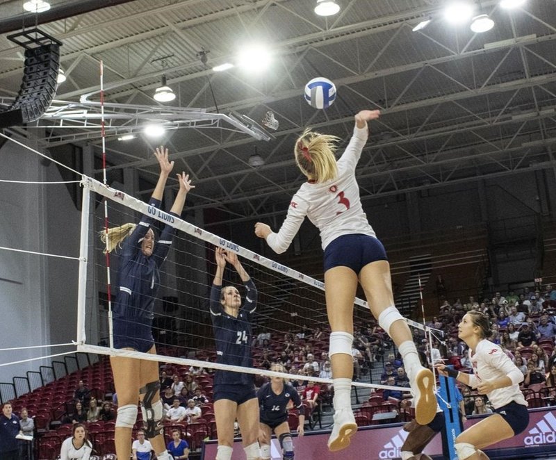 LMU’s Savannah Slattery (3), the West Coast Conference leader in kills, was named to the All-WCC first team along with teammate Tess Reid. Both also earned All-WCC Academic team recognition as did LMU’s Megan Rice. (LMU Athletics)