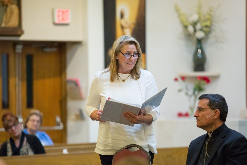 Victims Assistance Ministry Coordinator Dr. Heather Banis at a question and answer session after a "Mass of Reparation and Healing" at St. Euphrasia Church in Granada Hills Oct. 25, 2018. (Will Jobe/Archdiocese of Los Angeles)