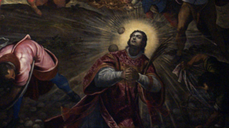 "Stoning of Saint Stephen," altarpiece of San Giorgio Maggiore, Venice, by Jacopo & Domenico Tintoretto. (Wikipedia)