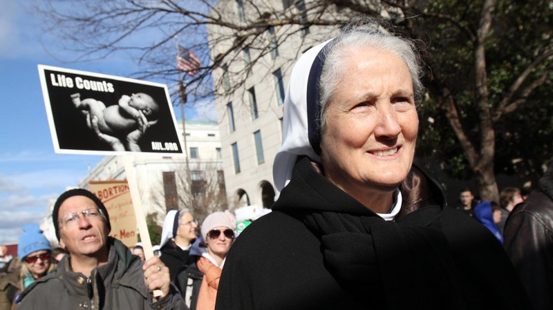 Mother Agnes Mary Donovan, superior general of the Sisters of Life, walks with other pro-life advocates during the March for Life in Washington Jan. 22, 2015. (CNS photo/Gregory A. Shemitz)