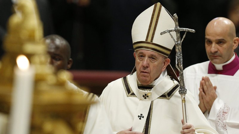 Pope Francis leaves after celebrating Mass marking the feast of the Epiphany in St. Peter's Basilica at the Vatican Jan. 6, 2020. (CNS photo/Paul Haring)