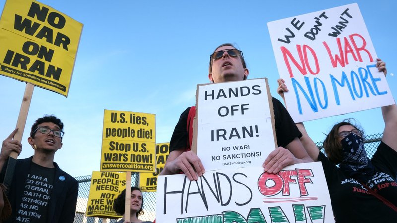 Demonstrators participate in a rally Dec. 4, 2020, in San Diego to protest after Iranian Maj. Gen. Qassem Soleimani was killed in a U.S. drone airstrike at Baghdad International Airport the previous day. (CNS photo/David Maung)