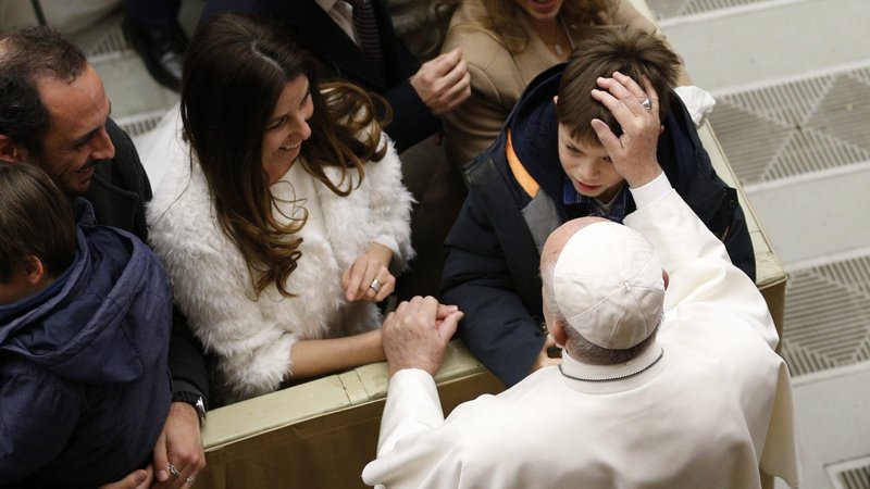 Pope Francis greets people during his general audience in Paul VI hall at the Vatican Jan. 8, 2020. (CNS photo/Paul Haring)