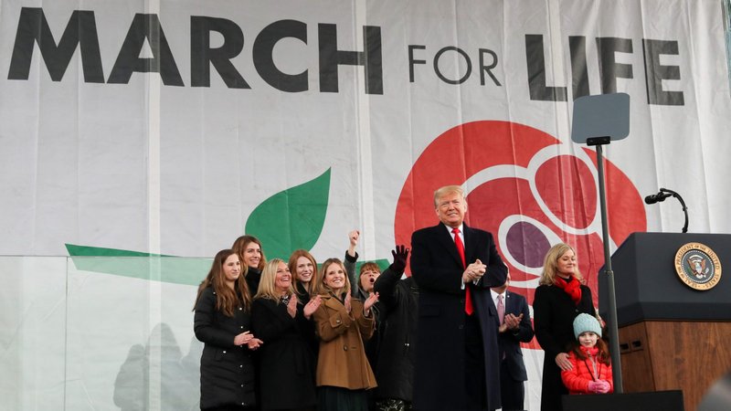 U.S. President Donald Trump applauds after addressing thousands of pro-life supporters during the 47th annual March for Life in Washington Jan. 24, 2020. He is the first sitting president to address the pro-life event in person. (CNS photo/Leah Millis, Reuters)