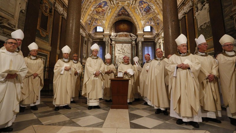 Bishops from California, Hawaii and Nevada prepare to concelebrate Mass at the Basilica of St. Mary Major while making their "ad limina" visits in Rome Jan. 30, 2020. The bishops were making their "ad limina" visits to report on the status of their dioceses to Pope Francis and Vatican officials. (CNS photo/Paul Haring)