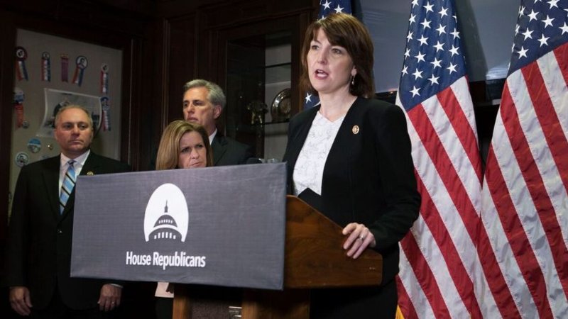 McMorris Rodgers speaking at a press conference. (Wikimedia Commons)