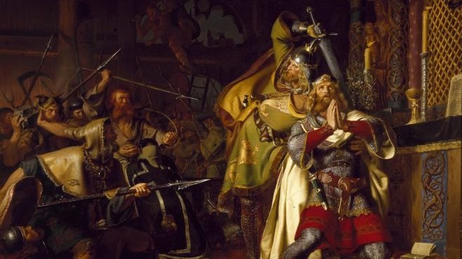 "Murder of Canute the Holy" by Christian Albrecht von Benzon, 1843. (Wikipedia)