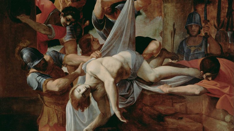 Lodovico Carracci painted "St. Sebastian Thrown into the Cloaca Maxima" for the church at the place where his body was found (1612). (Wikipedia)