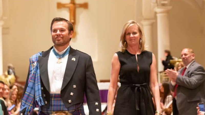 Medal of Honor recipient Edward Byers Jr and Robin King walk runway for a charity fashion show in April, 2019 at Church of the Holy Apostles, NY. (Lev Radin/Shutterstock via CNA)
