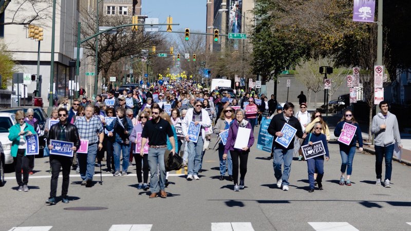 An estimated 7,000 people walk to the Capitol in Richmond during the first Virginia March for Life April 3, 2019. (CNS photo/Michael Mickle, The Catholic Virginian)