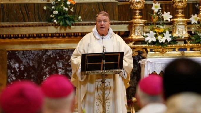 Archbishop Anthony Fisher of Sydney gives the homily as Australian bishops concelebrate Mass at the Basilica of St. Mary Major in Rome June 25, 2019. The Australian government is preparing to introduce the country's first religious freedom laws, but senior Catholic clerics are concerned they may not go far enough. (Paul Haring/CNS via Crux)